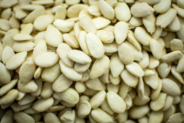 Peeled White Almonds Close Up. Vegetarian Food.