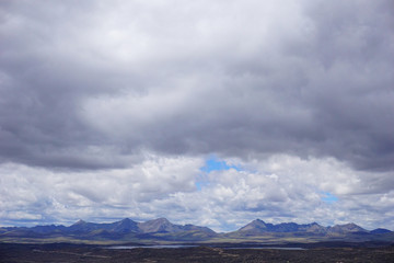 blue sky white clouds mountain