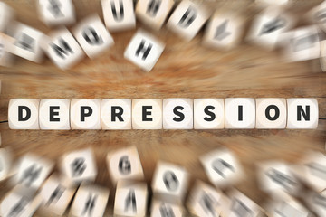Depression Burnout depressiv krank Krankheit gesund Gesundheit Würfel Business Konzept