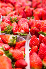 Organic Strawberries Background. Stack of Strawberries Close Up. Healthy Eating.