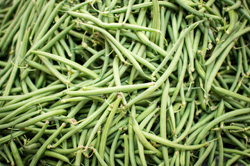 Pile of Green Beans Close Up Background. Healthy Eating.