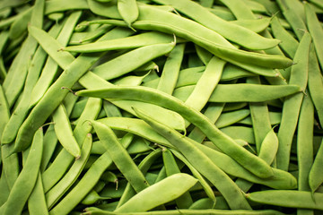 Pile of Green Beans Close Up Background. Healthy Eating.