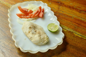 boiled chicken dressing pepper with fresh salad low fat protein for build muscle food on plate