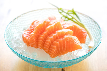 Slice Fresh Raw Salmon Red Fish Steak on isolated on a Background