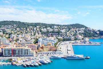 Aerial View on Port of Nice and Luxury Yachts, French Riviera
