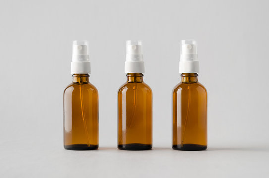 Amber Spray Bottle Mock-Up - Three Bottles