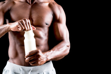 man big muscles with  milk bottle
