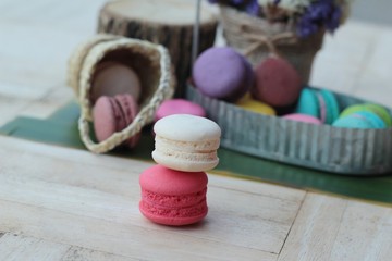 French dessert macaroons with colorful is delicious.