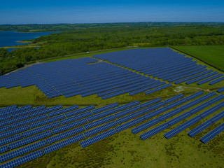 Solar Panel Power Plant Aerial in rural england