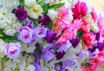 colorful rose flower plastic multicolored artificial. for beautiful background
