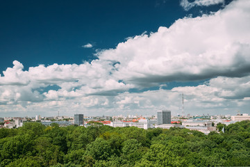 Obraz premium Gomel Belarus. Top Aerial View Of Cityscape And Architecture. Sunny