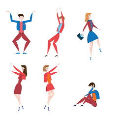 Set of dancing people, men and women, isolated on white background.
