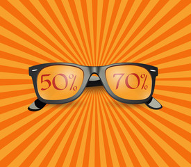 3D sunglasses on sunburst wallpaper, summer sales poster 
