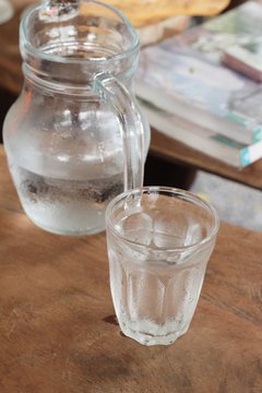 water drink on wood table.