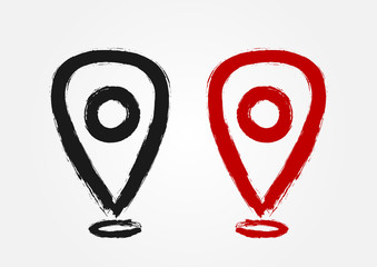 Map pointer drawn by hand with a rough brush. Icon location sign. Grunge, sketch, ink, graffiti. - 159743235