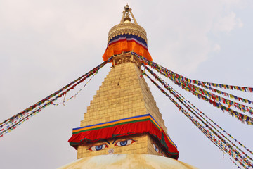 Swayambhunath temple, the hilltop Buddhist stupa is one of the most striking icons of Kathmandu, Nepal also known as the Monkey Temple.