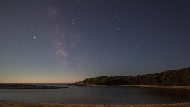 4k amazing star timelapse of a small beach in mljet, croatia.