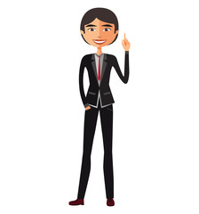 Asian Businessman happy with his bright idea business concept illustration.