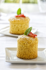 Coconut pastry served as dessert on a table.