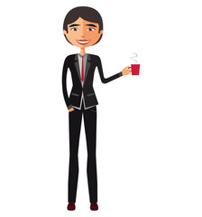 Asian Business man with a cup of tea and teapot vector flat cartoon illustration.