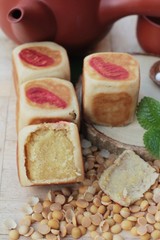 Festival moon cake ,Chinese dessert and hot tea.