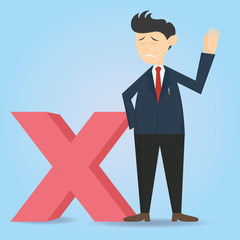 male businessman character with wrong mark cartoon vector illustration