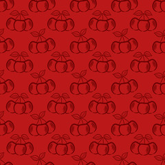 Seamless pattern, cherry, hand drawing, vector