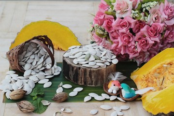 Pumpkin seeds roasted is delicious for health.