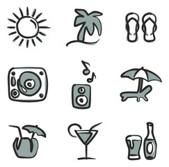 Beach Bar Icons Freehand 2 Color