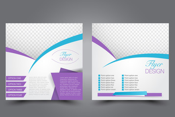 Square flyer template. Brochure design. Annual report poster. Leaflet cover. For business and education. Vector illustration. Blue and purple color.