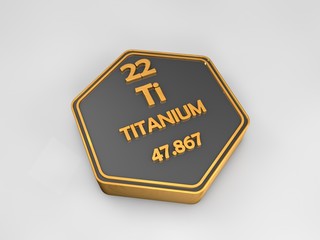 Titanium - Ti - chemical element periodic table hexagonal shape 3d rende