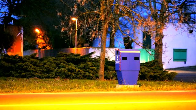timelapse of night view of radar box checking speed