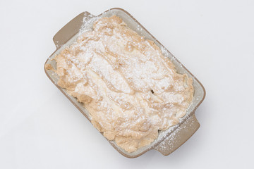 Fancy dessert with pancakes and marshmallow, place in a bowl, light background, isolated