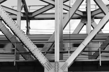 Railroad bridge.Construction details. Motion. Electric train
