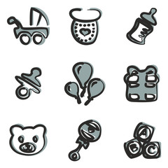 Baby Shower Icons Freehand 2 Color