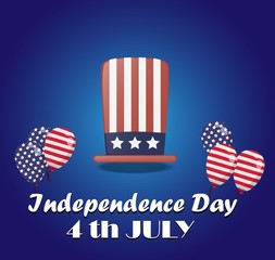 Independence Day celebration background with a hat and balloons