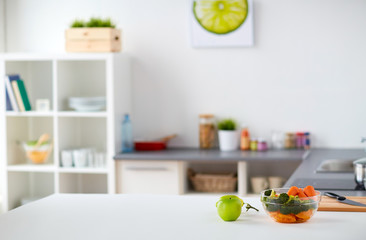 modern home kitchen interior with food on table