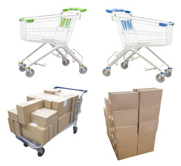 shopping cart and boxes isolated on white background