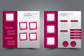 Square flyer template. Brochure design. Annual report poster. Leaflet cover. For business and education. Vector illustration. Pink color.