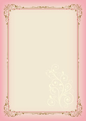 Color rectangular ornate frame and floral element on light background, page decoration. A3 page proportions.