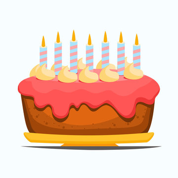 birthday cake with seven candles. Birthday Party Element. vector illustration isolated from background
