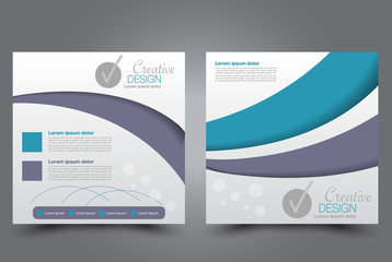 Square flyer template. Brochure design. Annual report poster. Leaflet cover. For business and education. Vector illustration. Blue and purple color.