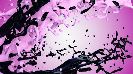 Splashes of a mixture of pink milk and dark chocolate