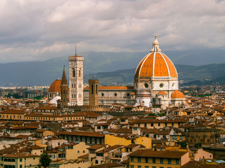 Duomo Santa Maria Del Fiore and Bargello in the morning from Piazzale Michelangelo in Florence,...