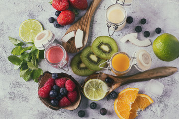 Berry, multifruit and banana smoothies