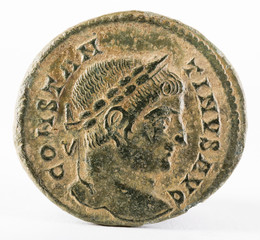Ancient Roman copper coin of Emperor  Constantinus I Magnus. Obverse.