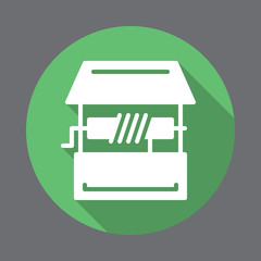 Well flat icon. Round colorful button, circular vector sign with long shadow effect. Flat style design