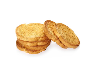 pile rusks with wholewheat flour, bread sliced isolated on white background