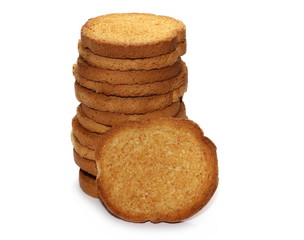 pile rusks with wholewheat flour, bread sliced isolated on white background