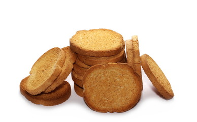 pile rusks with wholewheat flour, bread sliced isolated on white background